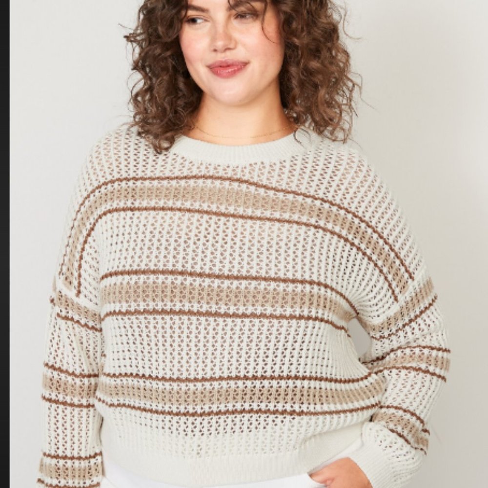Long-Sleeve Striped Cropped Crochet Sweater for Women